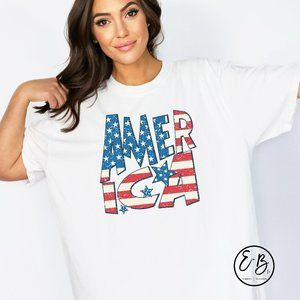 Trendy Patriotic America Stars Stripes Lightning Bolt USA July 4th Graphic Tee